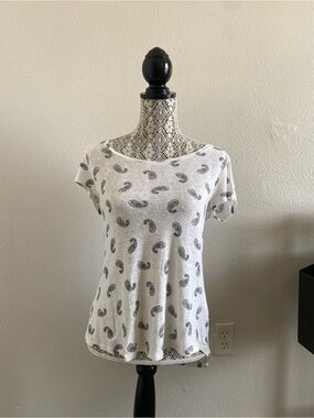 Lucky brand Women's White Paisley Short Sleeve Top
